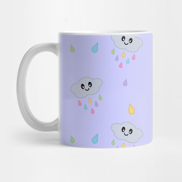 Kawaii Cute Raining Rainbow Clouds Pattern in Purple by Kelly Gigi